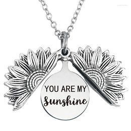 Pendant Necklaces You Are My Sunshine Necklace Border Sunflower Openable Double Layer Lettering Stainless Steel Alloy