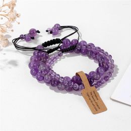 Strand Adjustable Amethysts Braided Bracelet Handmade Natural Stone 4 6 8mm Beads Quartzs Woven Set For Women Men Yoga Jewellery