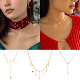 Choker Vintage Christmas Velvet Stars Necklace Collar Metal Pendant Necklaces Women Girls Party Colorful Year Xmas Jewelry