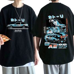 Mens Tshirts Anime Drift Ae86 Initial D Double Sided T Shirt Oneck Short Sleeves Summer Casual Unisex R34 Skyline GTR JDM Manga 461