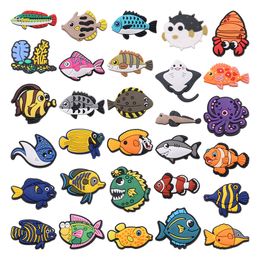 MOQ 20Pcs Cartoon Animal Deep Sea Fish Shoe Decoration Charm Buckle Accessories Clog Pins Buttons Decorations for Bands Bracelets