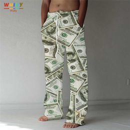 Men's Pants Men's Fashion Straight Trousers 3D Print Elastic Drstring Design Front Pocket Pants Beach Dollar Graphic Prints Comfort J230420