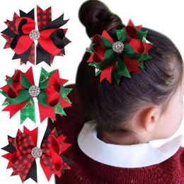 Headwear Hair Accessories 30pc/lot Christmas Hair Bow Hair Clips Baby Girls Christmas Ribbon Bow Barrettes Rhinestone Hairpins for Kids Xmas Headwear 231121