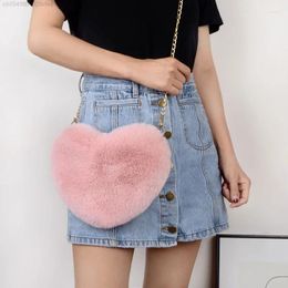 Waist Bags Plush Heart-shaped Soft Mini Bag Women's Korean Fashion Y 2k Aesthetic Messenger Cute Love Chain Makeup Cosmetic Ladies