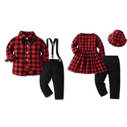 Clothing Sets Autumn Winter Christmas Brother and Sister Matching Sets Boys Gentleman Suit Girls Dresses Children Clothing Sets 231120