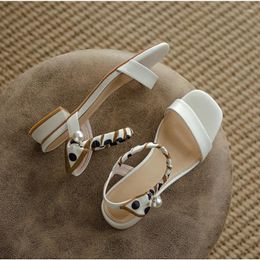 Retro Fashion Sandals Female Pearl Casual Spring Summer Women S Square Head Thick Heel Back Empty Single Shoes Shoe 646
