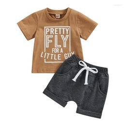 Clothing Sets Baby Boys Shorts Set Short Sleeve Crew Neck Letters Print T-shirt With Elastic Waist Summer Outfit