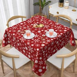 Table Cloth Christmas Snowflakes Square Tablecloth 54x54 Inch Polyester Wrinkle Resistant Cover For Dining Wedding Party