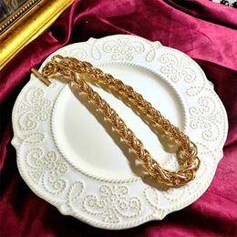 Choker Vintage Trend Brass 24K Gold Plating Woven Thick Chain OT Buckle Necklace For Women's Girl Jewelry Accessory