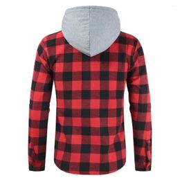 Men's Casual Shirts Plaid Print Men Shirt Long Sleeve Stylish Hooded Cardigan Fall/winter Colour Matching Soft