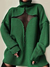 Women's Sweaters Sexy Mesh Sweater For Women 2023 Autumn Hollow Out Knitwears Long Sleeve Turtleneck Knitted Pullovers Oversize Jumper