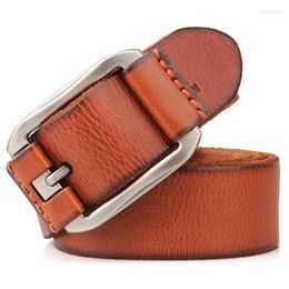 Belts 3.8cm Width Thick Men Retro Genuine Leather Copper Pin Buckle Cowhide Business Belt High Quality Male Waistband