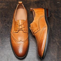 Dress Shoes Men's High Quality Cowhide Casual Leather Oxford Brogue Derby