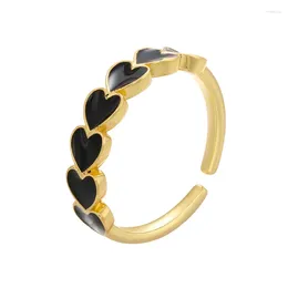 Cluster Rings Simple Cute Black Heart Circle Copper Open Ring For Women Men Trendy Mix Colour Adjustable Size Finger Party Jewellery