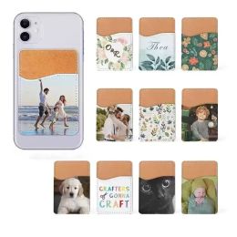 Sublimation Card Holder PU Leather Mobile Phone Back Sticker with Adhesive White Blank Money Pocket Credit Cards Covers Christmas Gifts FY5494 0421