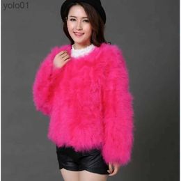 Women's Fur Faux Fur new women candy Colour Ostrich real fur coat lady Turkey hair shipping casual short jacket parka 20 Colours Plus SizeL231121