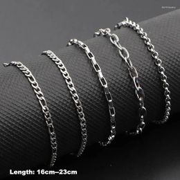 Charm Bracelets Fashion Stainless Steel Cuban Figaro Chain Basic Bracelet For Men Women Vintage Metal Bangle Luxury Jewelry Gift