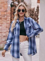 Women's Blouses Autumn Plaid Shirt Women Oversize Turn-down Collar Long Sleeve Shirts Female Fashion Vintage Casual Button Blouse Tops