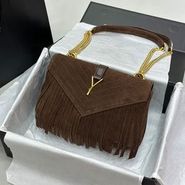 Fashion Womens Shoulder Bag Designer Bag Luxury Handbag Brown Flap Crossbody Bag Suede Envelope Bags Womens Tassel messenger bag Wallet 25cm Lady Chain Bag