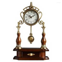 Table Clocks European-Style Solid Wood With Copper Clock Creative Desk Living Room Home Trendy Simple