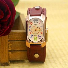 Wristwatches Shsby Cow Leather Strap Colour Digital Rectangle Watch Women Bracelet Watches Female Bronze Quartz Student Leisure