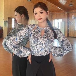 Stage Wear Lantern Sleeve Floral Ballroom Dance Clothes Autumn Waltz Dancing Costume Women Tango Performance DL11364