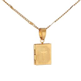 Pendant Necklaces 24K Gold Color Locket Cross Jesus Necklace Trendy Unisex Jewelry