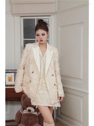 Two Piece Dress UNXX Autumn Winter British Style Loose Double Breasted Tweed Coat Suit Jacket Women Casual Frayed Skirt Sets