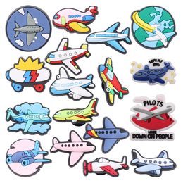 MOQ 20Pcs PVC Kawaii Cartoon Pilots Aeroplane Cute Charms For Clog Sandals Shoe Accessories Buckle Decoration For Women