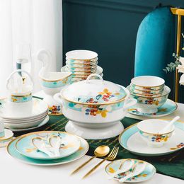 Dinnerware Sets Tableware Set Household Minimalist Golden Edge Jingdezhen Bone China Ceramic Bowl And Plate Combination Kitchen