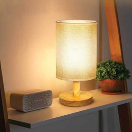 s Wooden Classical Desk Bedside Night Eye Protection Table Light Lamp Home Decor With Round Flaxen Fabric Shade AA230421