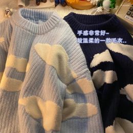 Men's Sweaters Winter Men O-Neck Oversized Knitwear Hip Hop Cloud Streetwear Korean Style Loose Warm Patchwork Pullover Sweater A104