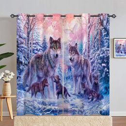 Curtain 3D Custom Printed Animal Snowy Winter Forest & Wolf Family Shading Polyester 2 Panel Home For Kid Bedroom Living Room3
