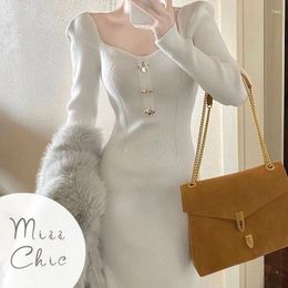 Casual Dresses French Sexy Dress Wrapped Hip Autumn/Winter 2023 Slim Fit Hair Elegant And Style Long Bottom Knitted