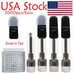 USA STOCK Thick Oil Atomizers Vape Cartridges 1ml E-cigarette Carts Empty Flat Screw in Tips Ceramic Coil Vaporizer White Black 510 thread Atomizer Custom Logo Box