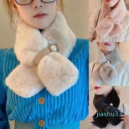 Scarves Scarf Pink Pearl Plush Double Sided Thicken Warm Shawl Imitation Fur Collar Neck Protection Wrap