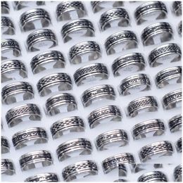 Cluster Rings Bk Lots 30Pcs Mtistyle Fashion Black Band Rotating Size 1721 Men Women Personality Gifts Jewelry Punk Rock Hip Dhgarden Dhehx