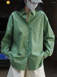 Women's Blouses HanOrange 2023 Spring Simple Silhouette Shirt Women Loose Comfortable Folded Long Sleeve Top Female White/Orange/Grass Green