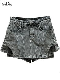 Women's Shorts Soefdioo Fashion Irregular Denim Shorts Skirts Women Sexy High Waist Straight Shorts Summer Female Bottoms Streetwear 230420