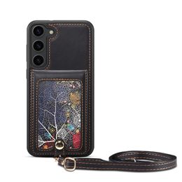 Crossbody Chain Graffiti Vogue Phone Case for iPhone 14 13 Pro Max Samsung Galaxy S23 Ultra S22 Plus Adjustable Lanyard Multiple Card Slots Leather Wallet Back Cover