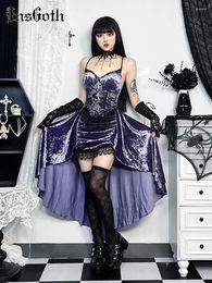 Casual Dresses InsGoth Steampunk Gothic High Low Dress For Women Vintage Floral Lace Spaghetti Strap Lolita Up Corset