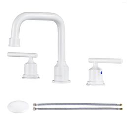Bathroom Sink Faucets Faucet White 8 " Wide High Arc Brushed Nickel 2 Handles 3-hole 360° Rotating Nozzle Modern