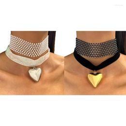 Choker 2 PCS Elegant Rhinestones Necklace Heart Pendant Alloy Velvets Material Perfect Gift For Women And Drop