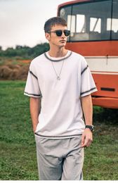 Men's T Shirts YTX2960 2023 Summer Loose Heavy Weight Cotton Stripe Short Sleeve T-shirt Men