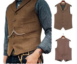 Notch Lapel herringbone men's vest for groom slim fit single breasted Waistcoat for wedding