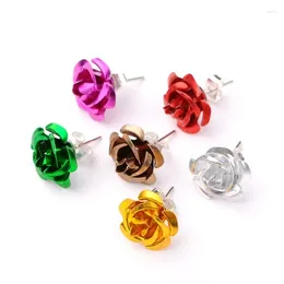 Stud Earrings Kissitty 12 Pairs Mixed Colour Platinum Stylish Aluminium Iron Rose Flower For Women Jewellery Findings Gift