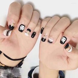 Nail Gel Polish Short Finished Patch 24 Pieces Of Fake Glue Faceless Black And White Manicure Tools