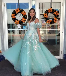 2023 Lace Beaded A-line Prom Dress Sky Blue Tulle Formal Party Evening Second Reception Birthday Engagement Bridesmaid Gowns Dresses ZJ001