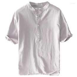 Men's Casual Shirts Stand Collar Designer White Shirt Men Short Sleeve Brand For Solid Mens Comfortable Fashion Male