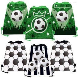 Party Decoration Soccer Print Non Woven Bags 10 Packs Football Drawstring Backpack Candy Goodie Present For Boys Birthday Favours